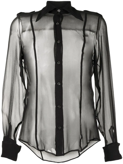 Pre-owned Gucci Sheer Silk Shirt In Black