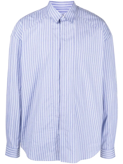 Shop Juunj Stripe Print Cotton Shirt In Blue