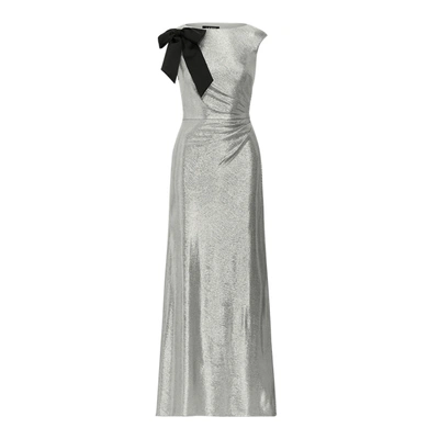 Shop Lauren Ralph Lauren Bow-trim Metallic Gown In Dark Grey Silver
