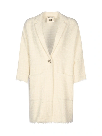 Shop Semicouture Coat Sigmund Boucle Ivory In White