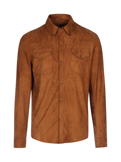 Shop Salvatore Santoro Leather Shirt In Brown
