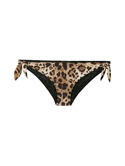 Shop Dolce & Gabbana Leopard-print Bikini Briefs In Multicolour