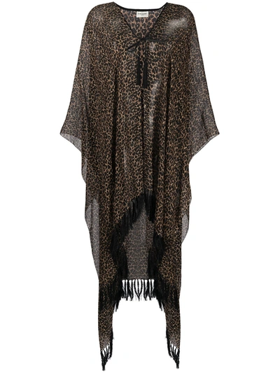 Shop Saint Laurent Leopard Print Wool Poncho In Animalier