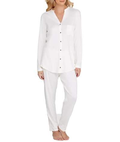 Shop Hanro Pure Essence Knit Pajama Set In Off White