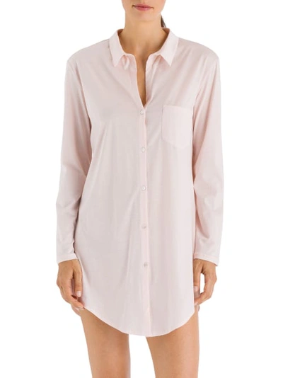 Shop Hanro Cotton Deluxe Knit Sleep Shirt In Crystal Pink