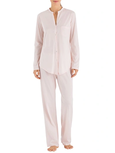 Shop Hanro Cotton Deluxe Knit Pajama Set In Crystal Pink