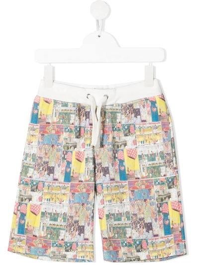 Lanvin Enfant Graphic Print Track Shorts In White