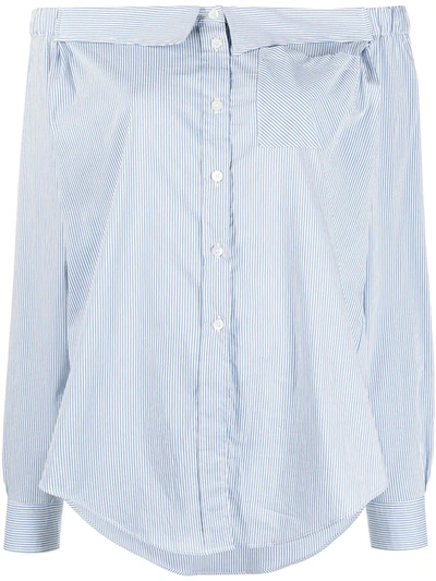 Shop Semicouture Off-shoulder Shirt In Blue