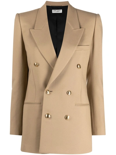 Shop Saint Laurent Double-breasted Wool Jacket In Neutrals