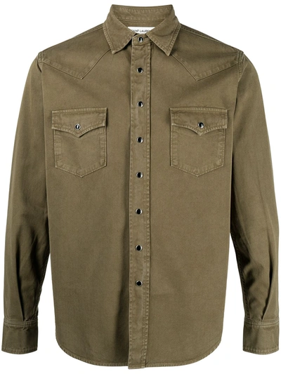 Shop Saint Laurent Stonewashed Western Shirt In Green