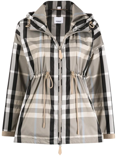 Shop Burberry Check-pattern Zipped Jacket In Nude