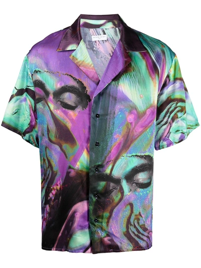 Shop Ih Nom Uh Nit Abstract Print Silk Blend Shirt In Blue