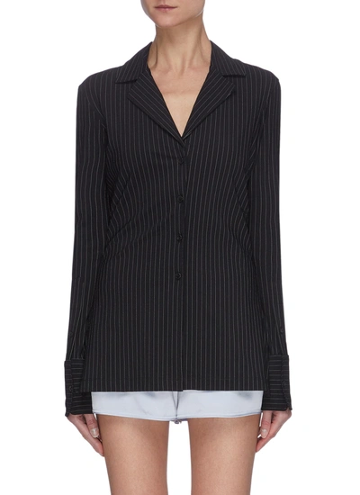 Shop Alexander Wang T Pinstripe Slim Cardigan Jacket In Black