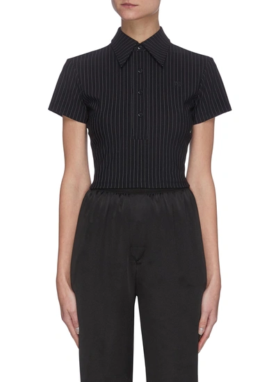 Shop Alexander Wang T Pinstripe Slim Crop Polo Shirt In Black