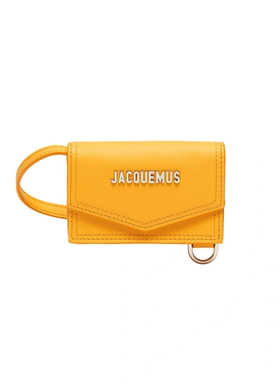 Shop Jacquemus 'le Porte Azur' Logo Plaque Shoulder Strap Leather Cardholder In Orange