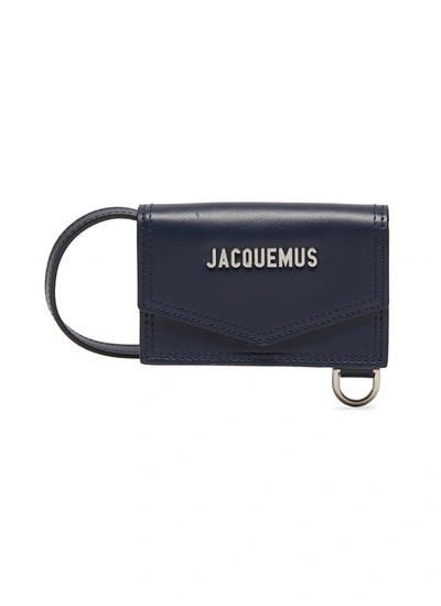 Shop Jacquemus 'le Porte Azur' Logo Plaque Shoulder Strap Leather Cardholder In Dark Blue