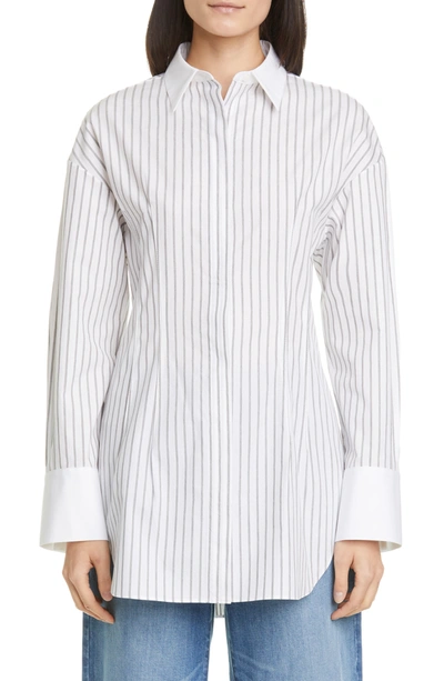 Shop Partow Petra Stripe Nipped Waist Shirt In Grey Mel Stripe