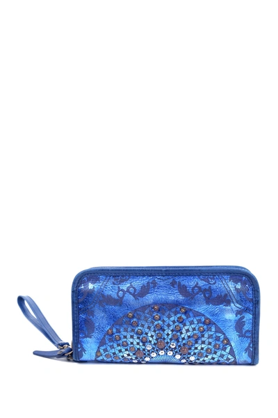 Shop Old Trend Mola Leather Clutch In Blue Metallic