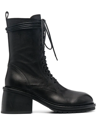 Shop Ann Demeulemeester Leather Combat Boots In Black