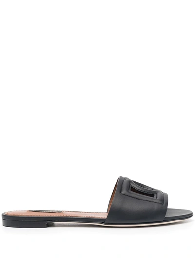 Shop Dolce & Gabbana Logo Cut-out Flat Sandals In Black
