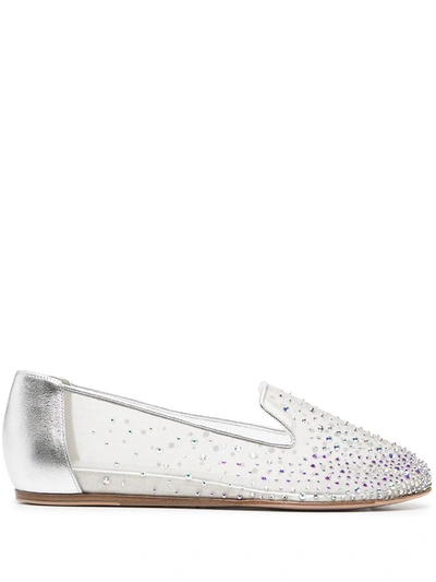 Shop Le Silla Nicole Crystal-embellished Mesh Loafers In Silver