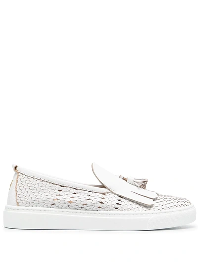 Shop Henderson Baracco Marta Woven Leather Loafers In White