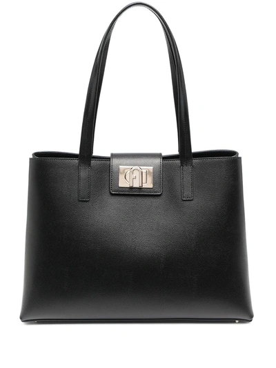 Furla Shopping 1927 L Black Leather Tote In Black