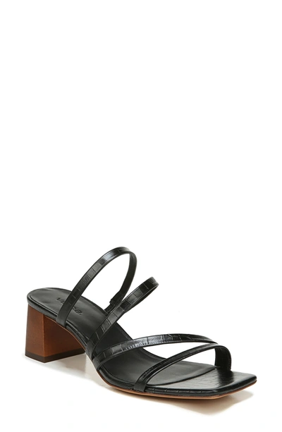 Shop Vince Elita Croc Embossed Leather Block Heel Sandal In Black/cognac