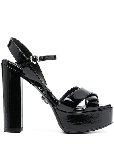 Shop Philipp Plein Patent-effect Heeled Sandals In Black