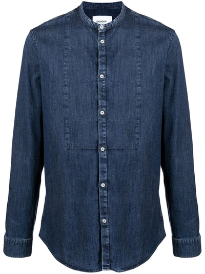 Shop Dondup Collarless Cotton Denim Shirt In Blue