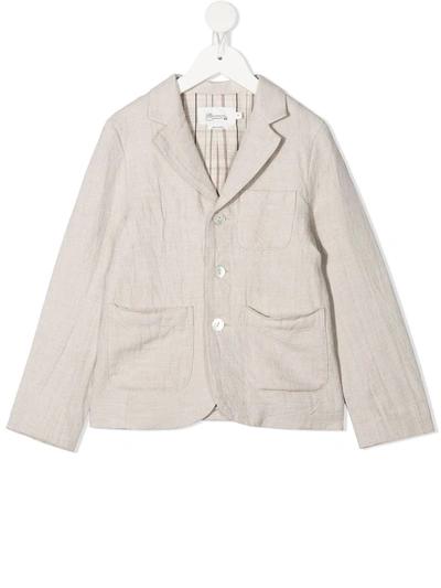 Shop Bonpoint Linen-cotton Blend Blazer Jacket In Neutrals