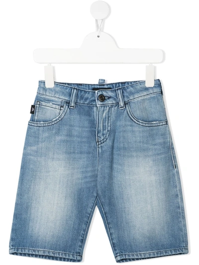 Emporio Armani Faded Denim Shorts In Blue