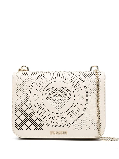 Shop Love Moschino Perforated-logo Shoulder Bag In Neutrals