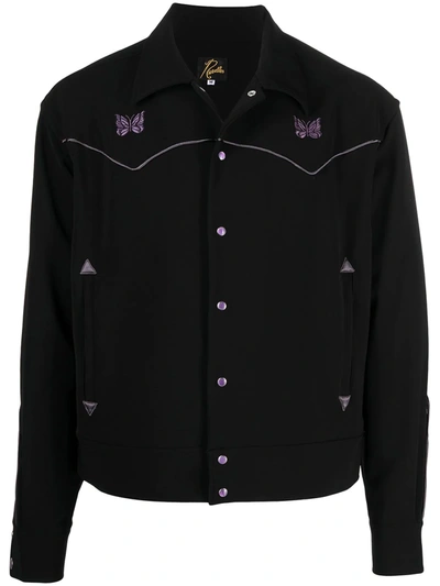 Shop Needles Embroidered-logo Denim Jacket In Black