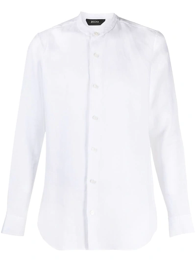 Shop Z Zegna Band-collar Linen Shirt In White
