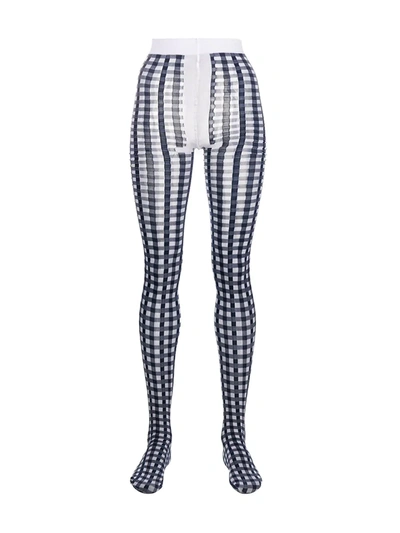 Shop Thom Browne Gingham Check Tights In Blue