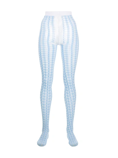 Shop Thom Browne Gingham Check Tights In Blue