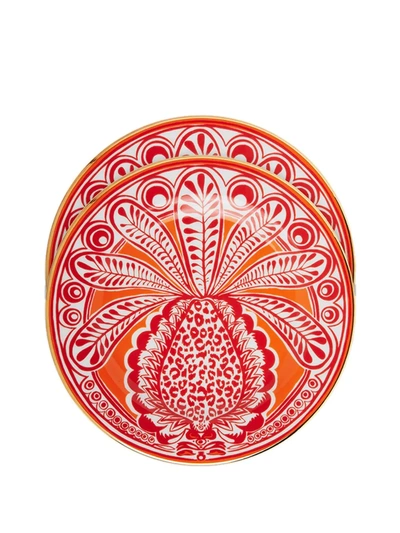 Shop La Doublej Pineapple-print Porcelain Dessert Plates (set Of Two) In Orange