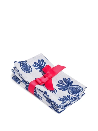 La Doublej Pineapple-print Linen Napkins (set Of 6) In White