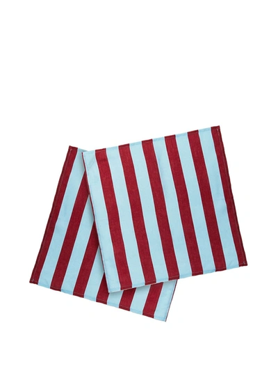 La Doublej Set Of 6 Large Striped Napkins (45x45) In Blue