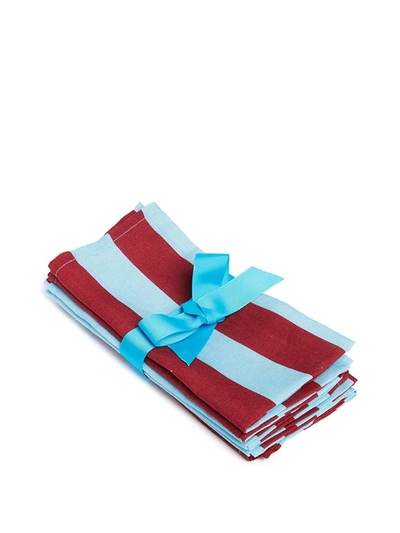 La Doublej Set Of 6 Large Striped Napkins (45x45) In Blue