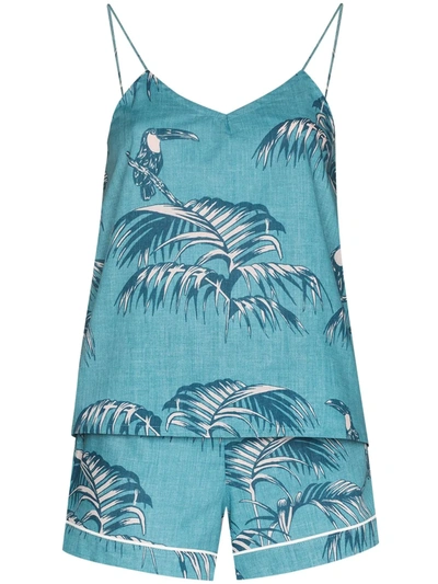 Shop Desmond & Dempsey Bocas Print Camisole Pyjama Set In Blue