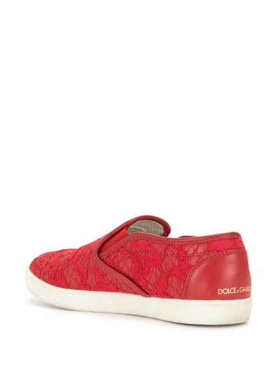 Pre-owned Dolce & Gabbana Lace Slip-on Sneakers In Red