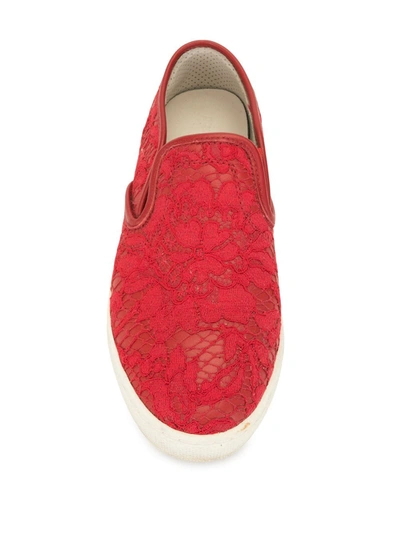 Pre-owned Dolce & Gabbana Lace Slip-on Trainers In Red