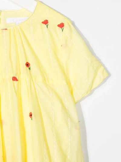 Shop Chloé Floral-embroidered Dress In Yellow