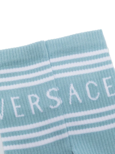 Shop Versace Logo-embellished Socks In Blue