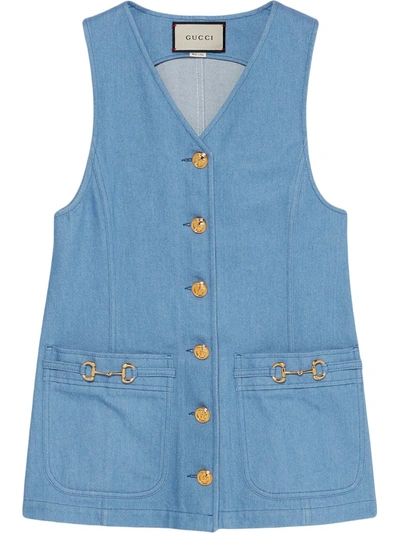 Shop Gucci Eco-washed Denim Vest In Blue