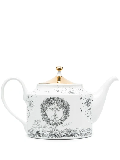 Fornasetti Solitario Hand Painted Teapot In White