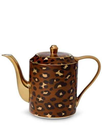 Shop L'objet Leopard Print Tea Pot In Brown