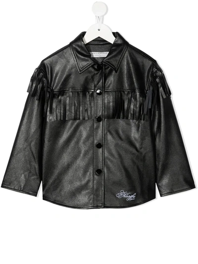 Shop Philosophy Di Lorenzo Serafini Fringe-trimmed Faux-leather Jacket In Black